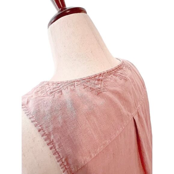 Artisan NY Coral Embroidered Linen Dress Size Medium Boho Peasent Shift Mini - Picture 3 of 12